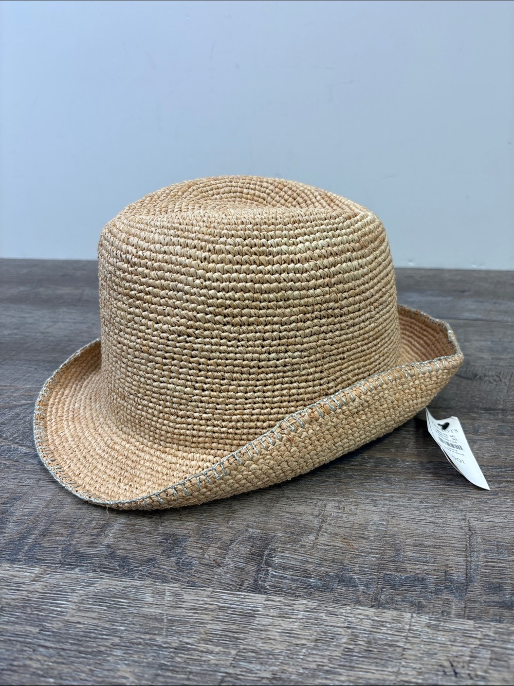Talbots Natural Raffia Crochet Fedora Hat Metallic Trim Adjustable NWT